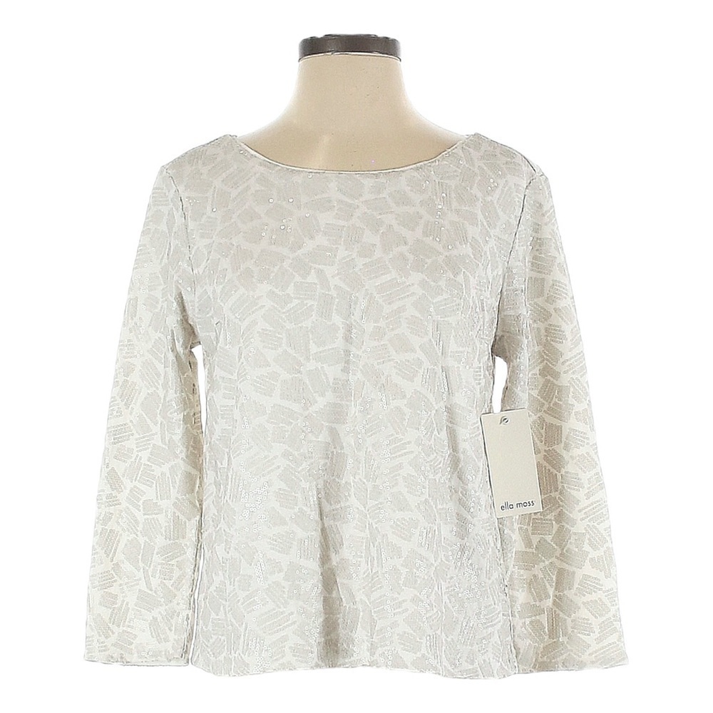 Ella Moss Off White Sequin Top S NWT 3/4 Sleeve Lined Neutral Abstract Sparkle